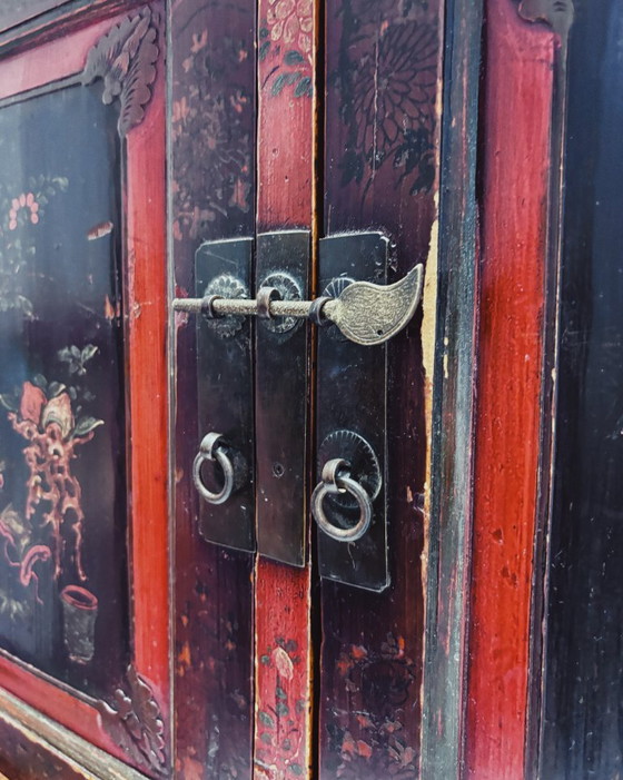 Vintage Chinese Black & Red Cabinet – Metal, Wood (photo 15 of 19)