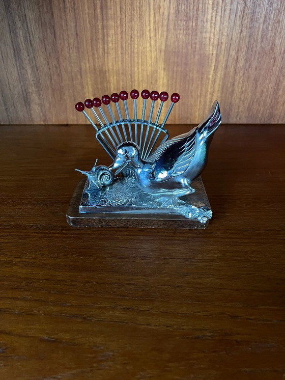 Image 1 of Original Benjamin Rabier Art Déco Chrome sur plateau en bois Cocktail / Bowle Piekser Set des années 1930.