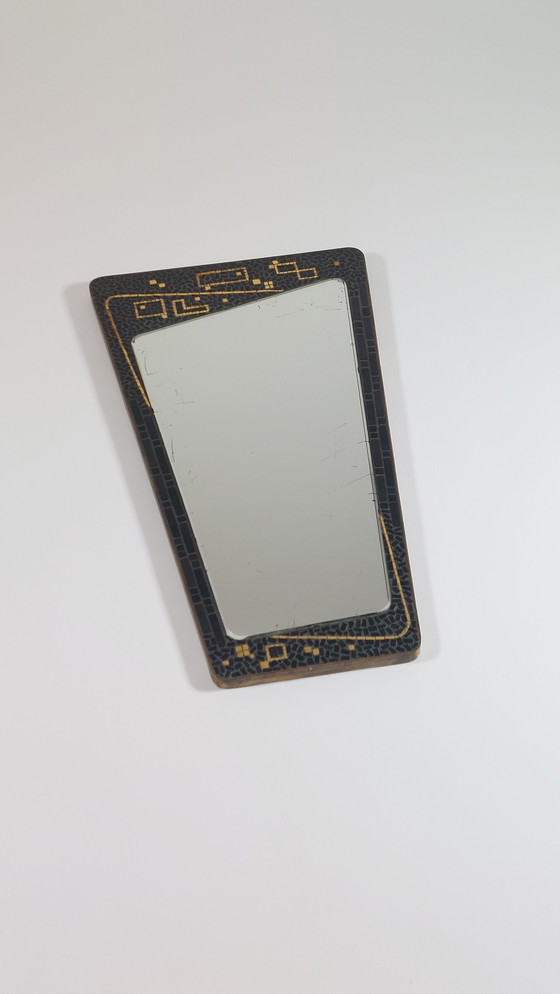 Image 1 of Vintage mid-century kidney mirror mosaic brass