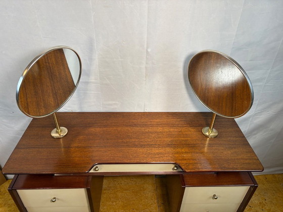 Image 1 of Mid-Century Retro Vintage Teak Dressing Table by G Plan – “White China” Librenza Range 1950  Golden Maker’s Mark • Italian Desig