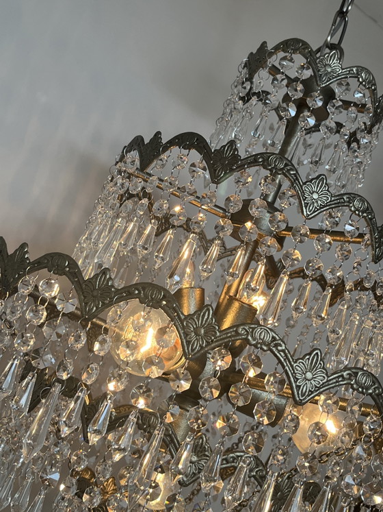Image 1 of Vintage kristallen art nouveau stijl kroonluchter hanglamp 