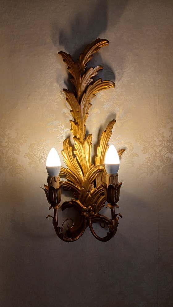 Set di lampade da parete in legno dorato in stile fiorentino italiano – Applique, Wood (photo 2 of 5)