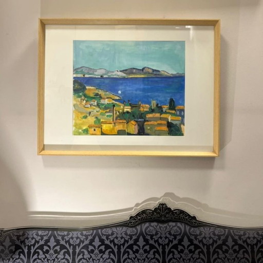 Gouache on paper “La baie de Marseille, vue depuis L’Estaque”, following Paul Cézanne, post-impressionism, s. XX – France