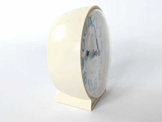 Image 1 of Vintage 1970s Westclox Alarm Clock | Cream and Turquoise, Made in USA