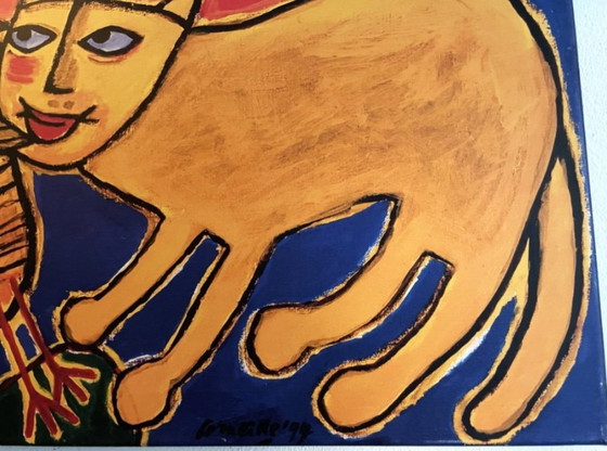Cat, bird and fish, Art Prints, Canvas, Wood, Yellow, Modern (photo 2 of 5)