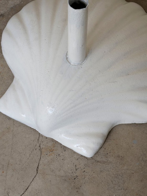 Image 1 of vintage garden parasol with cast iron base and seashell design by Fermob