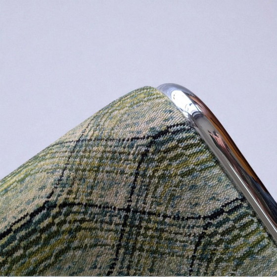 Image 1 of 2x Vintage Chrome Chairs 70s | Retro Design | Fabric Upholstery Green | Mid - Century Chairs | Space Age Chair Set