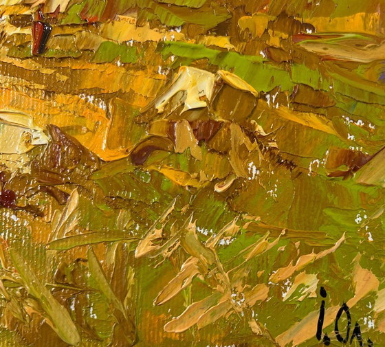 Image 1 of Original Oil Painting Summer Day Landscape Work in the field