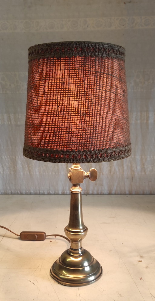 Table lamp in gilded brass and linen - mid-20th century