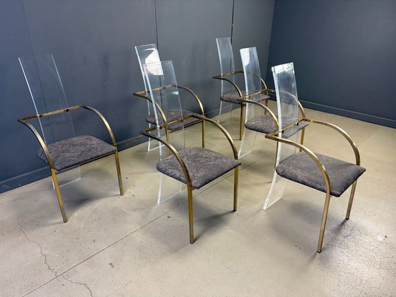 Sillas de comedor de latón y metacrilato de Belgochrom, década de 1970 - Juego de 6 – Plexiglass, Textile (photo 7 of 12)