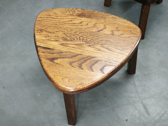 1960s Czechoslovak Mid-Century Solid Oak Nesting Tables, Set of Three – Side tables, Wood (photo 6 of 10)