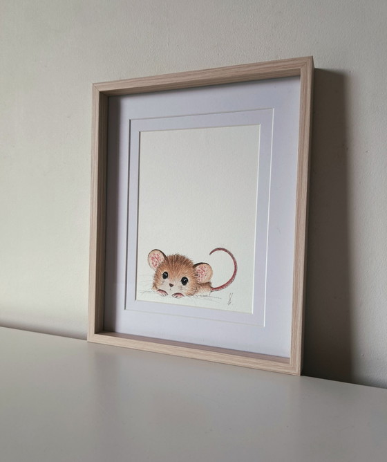 Original Aquarellgemälde kleine Maus | Mit Rahmen, Gemälde & Zeichnungen, Papier, Beige (Foto 3 von 7)