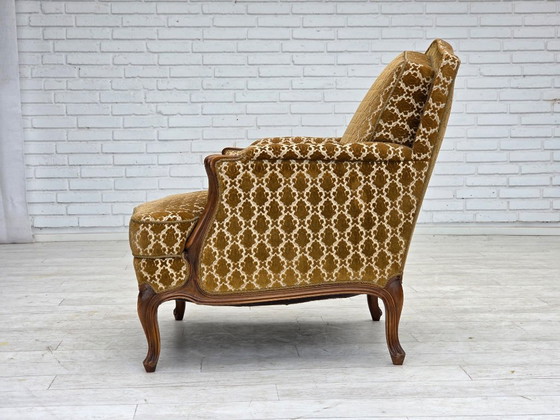 Image 1 of 1950s Danish Relax Chair, Furniture Velour, Carved Ash Wood