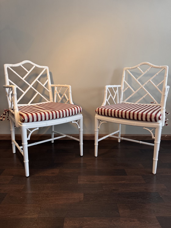 Image 1 of 2x white Chippendale Faux Bamboo Jonathan Adler armchair
