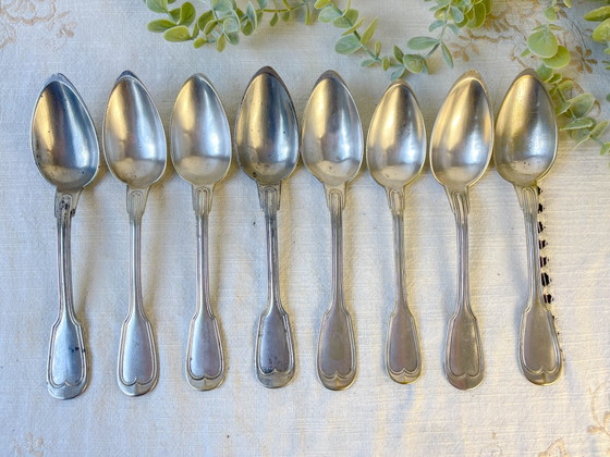 Lot de 8 cuillères à soupe vintage en métal argenté – Accessoires de table, Retro (photo 4 of 14)