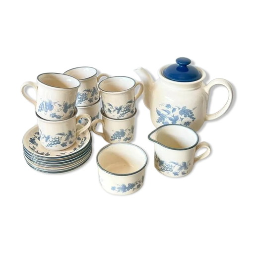 Vintage Staffordshire Kaffeeservice – blaues Traubendekor – 1970er Jahre