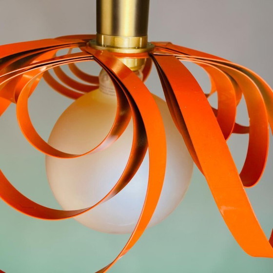 Image 1 of French Modern Orange Metal Ribbon Hanging Lamp, 2000s