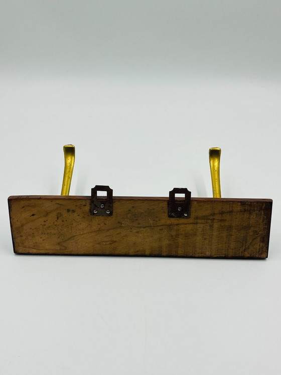 Appendiabiti da parete Mid-Century in ottone e legno, Marrone (foto 9 di 9)