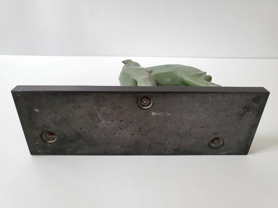 Image 1 of HET LAM EN DE VOGEL 1930 ART DECO METAAL & MARMER JAREN 30 BRONZEN DIER 1930