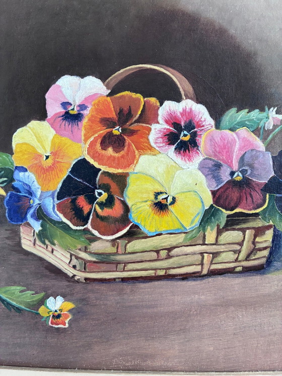 Image 1 of Set of vintage original flower oil paintings, flower still life pair