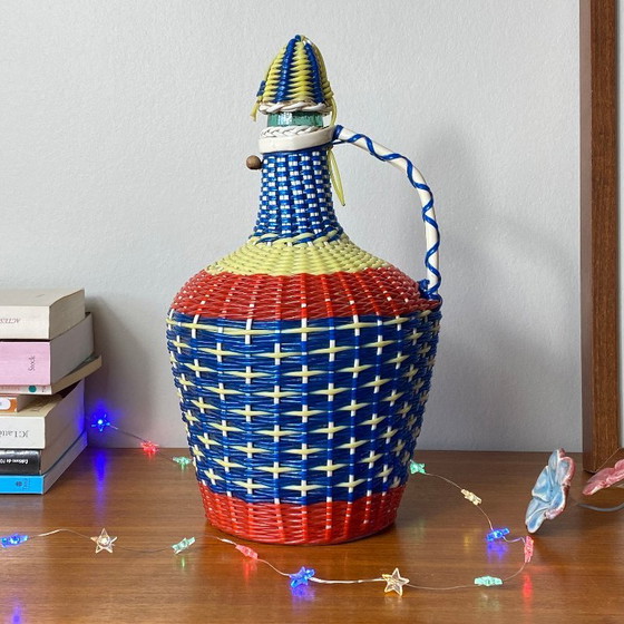 Image 1 of Glass bottle and vintage plastic braided scoubidou