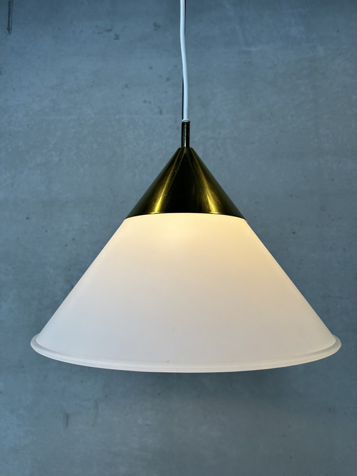 Vintage Glashütte Limburg Pendant Lamp - Opaline And Brass