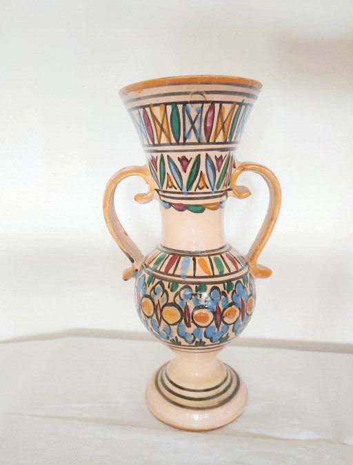 Vintage Vase handbemalt | Boho Ethno Amphore | True Vintage Keramik mit Henkeln | ca. 26,5 cm
