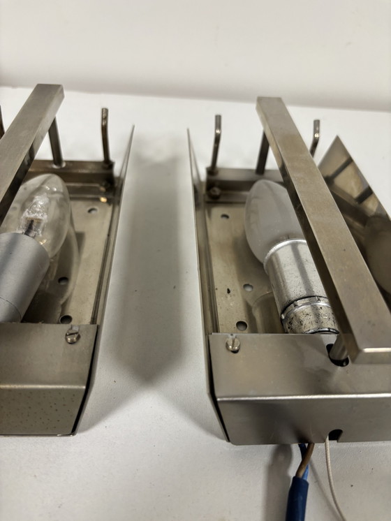 Image 1 of Juego de dos lámparas de pared con cristal de metal cromado, Doria Leuchten. Holanda, jaren 70