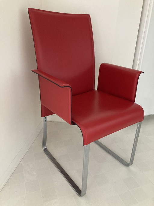 High-quality designer chair in red leather in very good condition