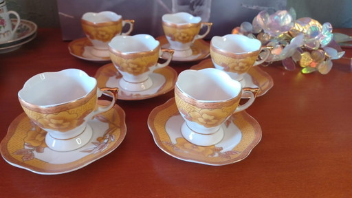 Set di 6 tazzine da caffè espresso vintage in porcellana Yamasen Japan, placcate in oro 24 carati.