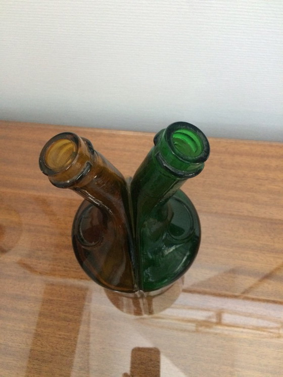 Dekorative Glasflasche in Grün und Braun, Dekorative Objekte, Vintage (Foto 6 von 8)