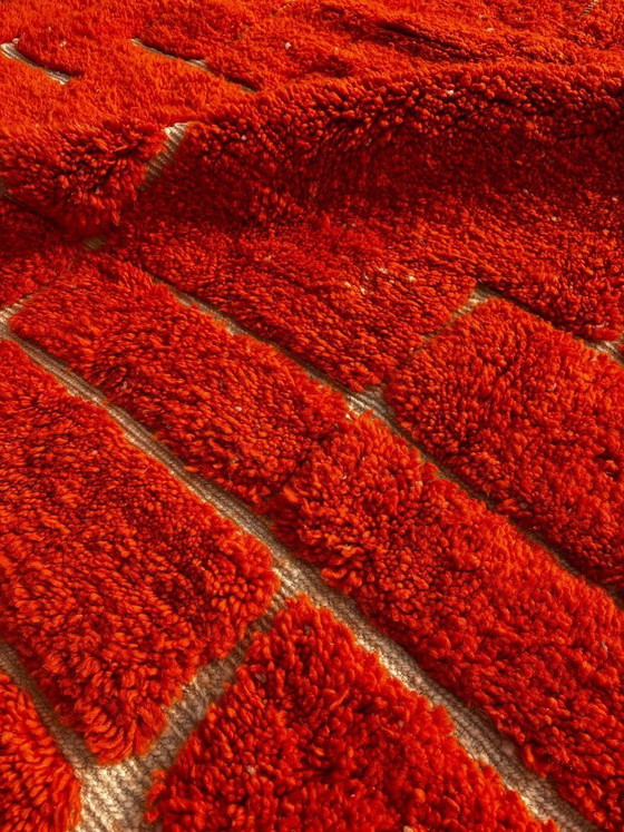 Image 1 of Handmade Moroccan Mrirt Rug – Burnt Orange Wool Rug 200x300 cm – Modern Textured Carpet – Bold Abstract Design – Large Living Ro