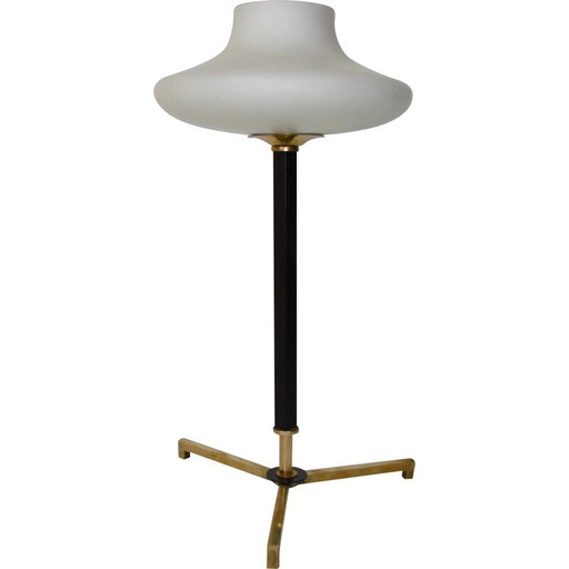 Lámpara de mesa vintage de latón y cristal, 1970