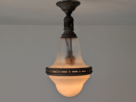 Image 1 of Paire de suspensions vintage style « Luzette » – Bauhaus / Art déco français – Recâblées