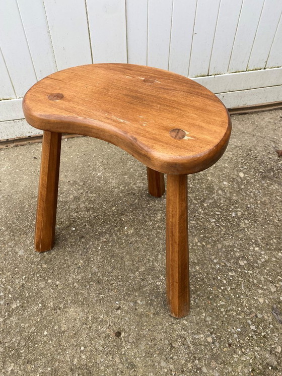 Image 1 of Rustic Brutalist tripod wooden stool 1950