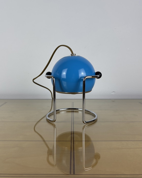 Image 1 of Table Lamp, Targetti Sankey Metal, Eyeball, 70s, Italy, Space Age, Sputnik design, 1970s, Blue Vintage Lamp with Chrome Stand