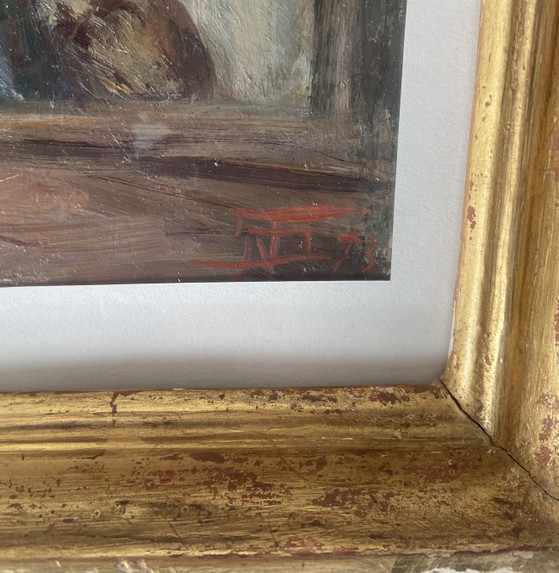 Image 1 of Expressionist Portrait of a Bearded Man, Signed & Dated ’73, Oil on Panel, Vintage Gilt Frame