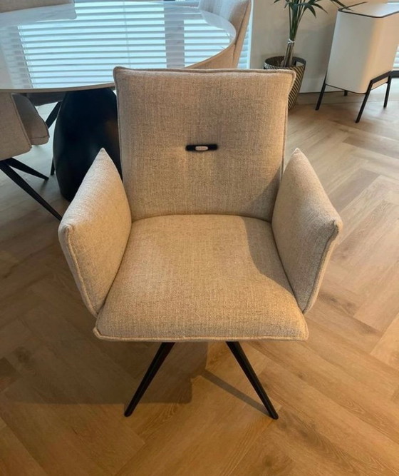 Image 1 of Dining table set (round) ceramic table + 4 swivel chairs with armrests