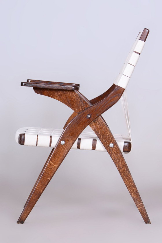 Butaca Art Déco restaurada, de Jan Vaněk, roble, algodón, checa, años 40 – Sillones, Cotton, Wood (photo 5 of 10)