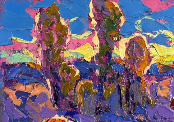 Image 1 of Original Oil Painting Summer Field Landscape In the blue distance of dreams