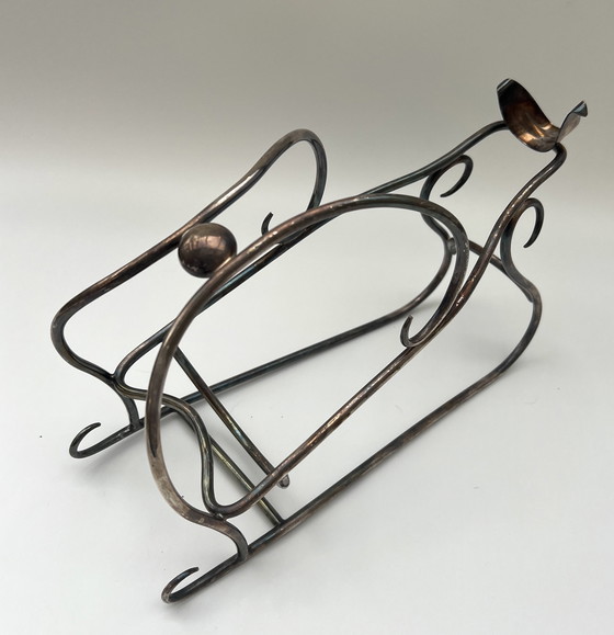 Image 1 of Portabottiglie/cestino per bottiglie di vino vintage a forma di slitta – metallo argentato – fatto a mano