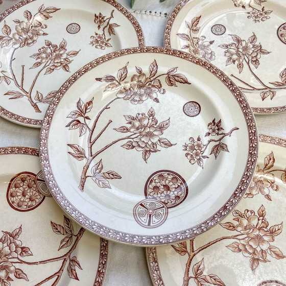 Image 1 of Lot De 5 Grandes Assiettes Anciennes En Terre De Fer Marron - Grand Dépôt Paris Emile Bourgeois (1880-1890)