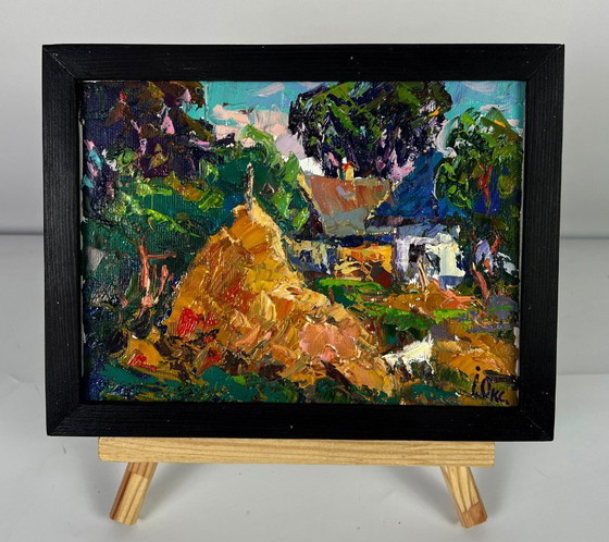 Image 1 of Original Oil Painting Rural Landscape Village The Goat in the Courtyard