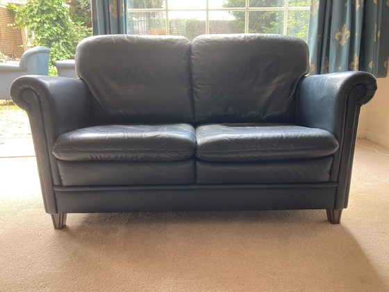 Image 1 of 3x canapé en cuir bleu