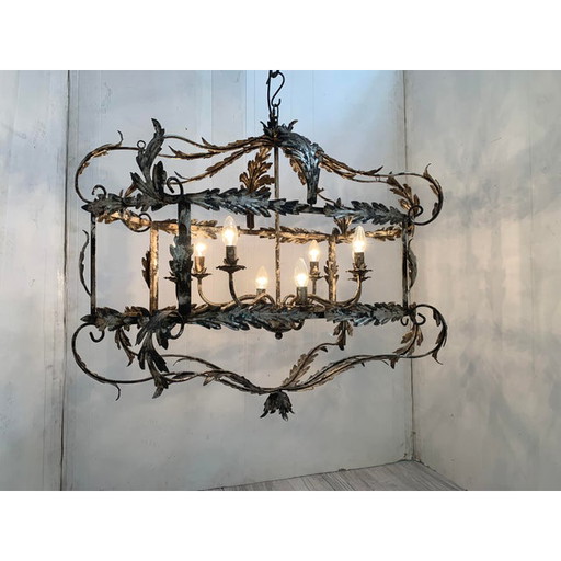 Florentine Art Silver + Argilla Metal Wrought Iron Chandelier Made In Italy