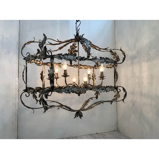 Florentine Art Silver + Argilla Metal Wrought Iron Chandelier Made In Italy