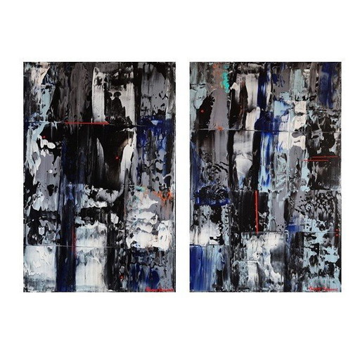 Frances Eckhardt - Abstract Tweeluik Blauw Klein