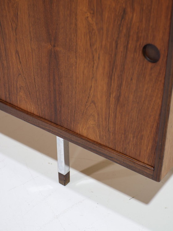 Image 1 of Lang dressoir lowboard palissander chroom vintage Deens