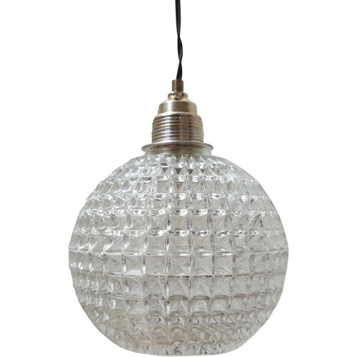 Vintage glazen bol hanglamp, Nederland 1990