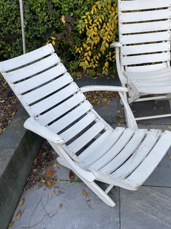 Image 1 of 4 sedie pieghevoli vintage in legno francese, regolabili in 5 posizioni